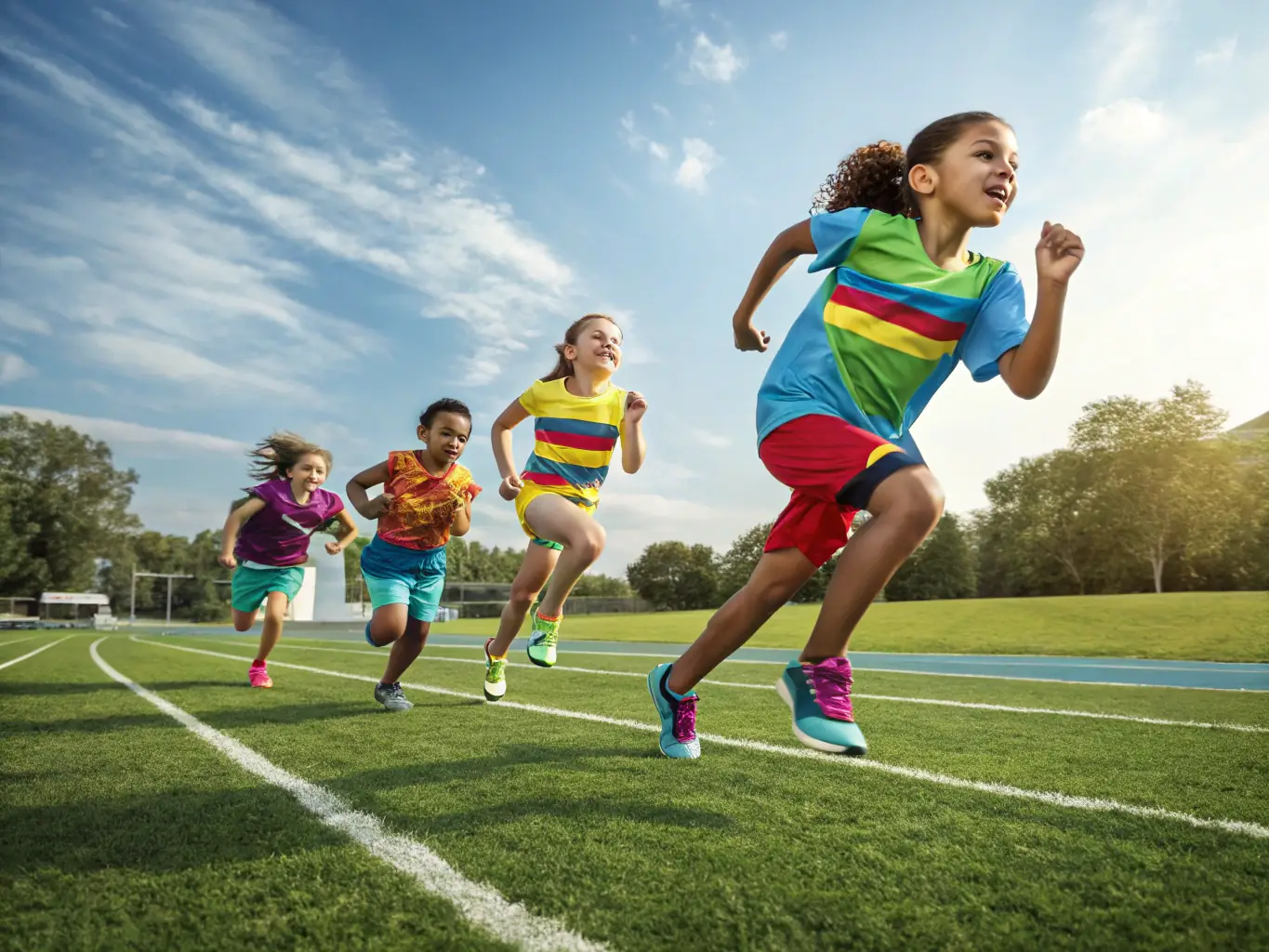A group of students running track, demonstrating speed, endurance, and determination.